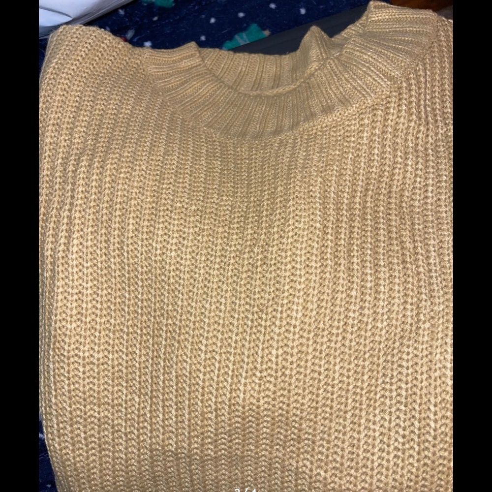 New Tutorutor Crew Neck Pom Pom Knit Loose Sweater Khaki